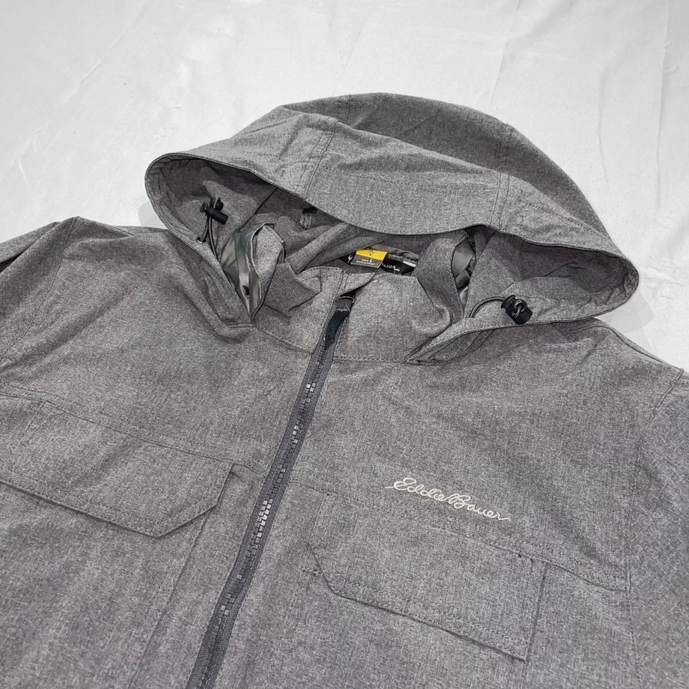Eddie Bauer Travex Mens Gray Hooded Full Zip‎ Stretch Travel Jacket Large